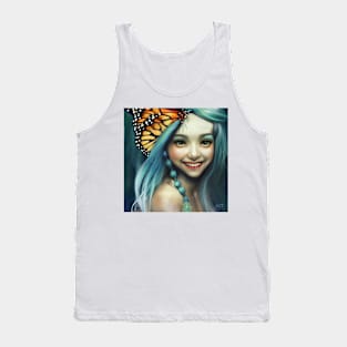 Monarch Butterfly with Blue Hair Tank Top